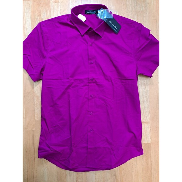 Lars Amadeus Purple Fuschia Shirt Button Up Short Sleeves Men's Small NWT - Picture 1 of 11